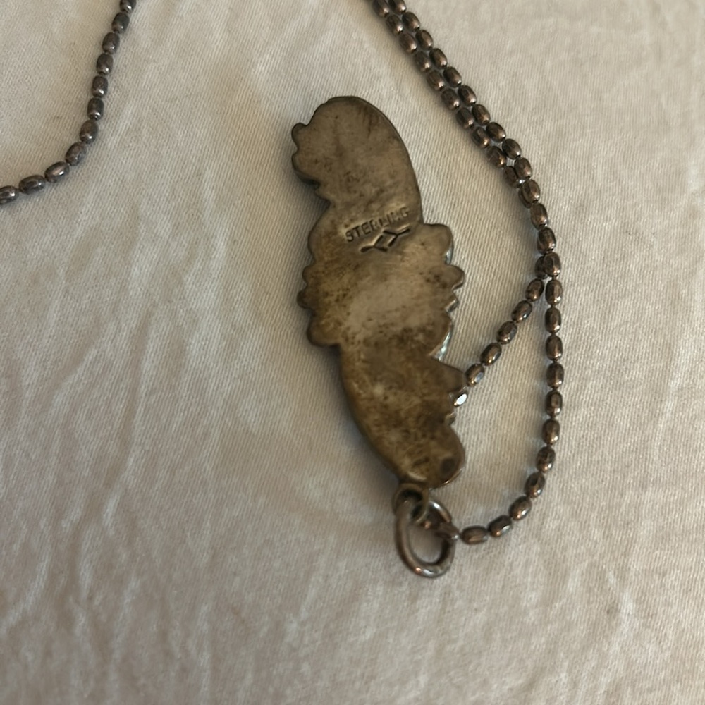 Vintage Signed Stamped Sterling Silver Onyx Turquoise Pendant Necklace - Picture 4 of 15